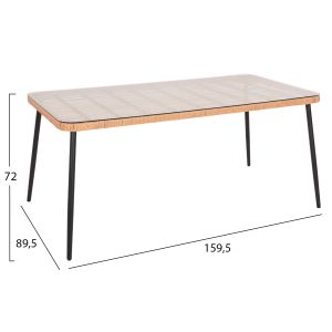 Rectangular dining table Allegra Hm5538.11 black Metal-p,e, natural rattan 159.5x89.5x72hcm