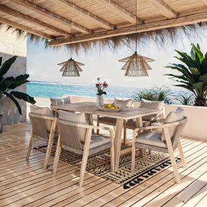 Dining table with 6 chairs/garden set, solid acacia wood