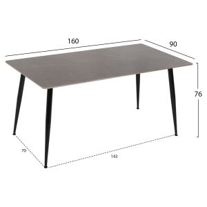 Dining table black metal legs and technical stone top Hm8588,01 Grey Marble 160x90x76hcm