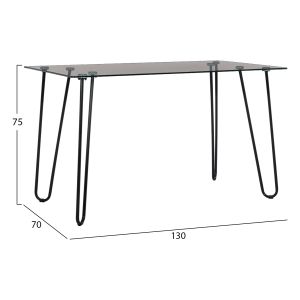 Jaala metal dining table with glass top and black metal legs Hm9011 130x70x75