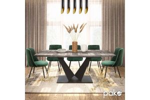 Gordon extendable dining table 4cm MDF cement top, black metal leg - 160-200x90x75m