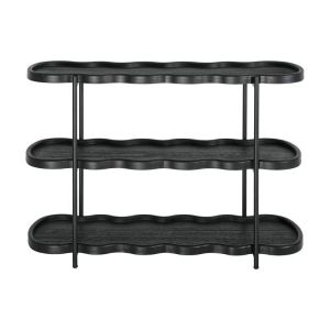 Three-tier auxiliary oval Mdf shelf with metal legs Fl03392 black color 120x40x80cm