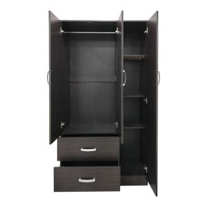 Three-door wardrobe with 2 drawers and shelf Athos in wenge color 90x42x240cm