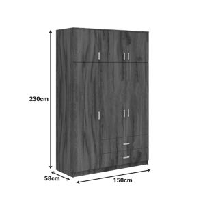 Трикрилен гардероб с чекмеджета Royal в орех-дъб 150x58x230см