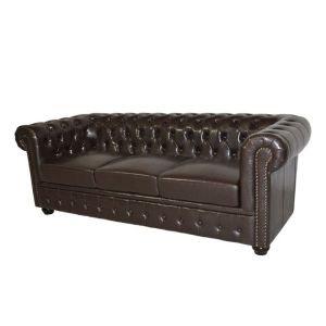 Three-seater Chesterfield sofa, dark brown leather Hm3009,01