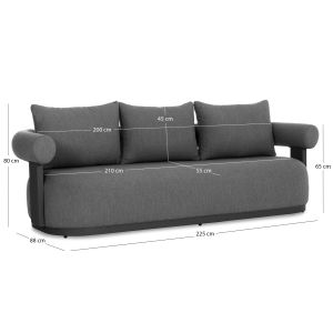 Three-seater sofa Deckard Sm6462.01 dark gray aluminum and fabric 230x92x67cm.