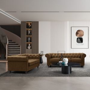 Триместен диван Incredible тип Chesterfiled античен кафяв плат 203x84x67см