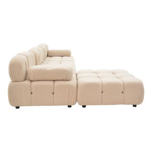 Three-seater sofa Stonehenge Hypnotic with stool boucle ecru 196x98x74cm