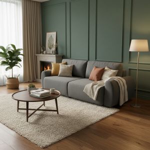 Hungie three-seater sofa bed with gray fabric 250x92x89cm