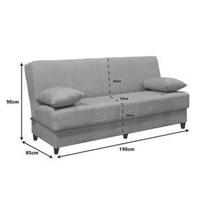 Three-seater sofa bed Romina with chest of drawers light gray textile 190x85x90cm