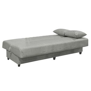 Three-seater sofa bed Romina with chest of drawers light gray textile 190x85x90cm