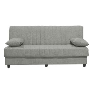 Three-seater sofa bed Romina with chest of drawers light gray textile 190x85x90cm