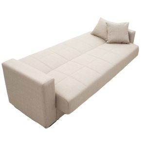 Three-seater sofa bed Vox with chest, cream textile, 215x85x80cm