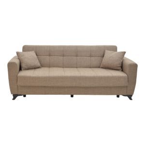 Three-seater sofa bed with chest Modesto light brown textile 215x85x80cm