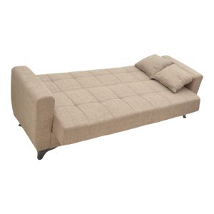 Three-seater sofa bed with chest Modesto light brown textile 215x85x80cm