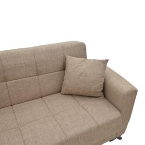 Three-seater sofa bed with chest Modesto light brown textile 215x85x80cm
