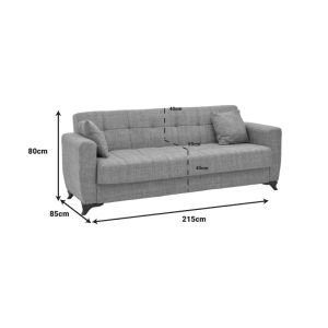 Three-seater sofa bed with chest Modesto gray textile 215x85x80cm