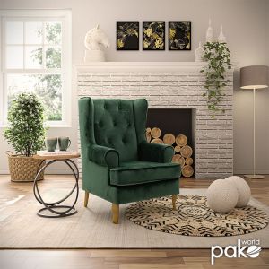 Тъмно зелено кресло дамаска кадифе Granny Valentia Chesterfield Polina2 73x77x100cm