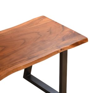 Slim bench Miles made of solid acacia wood in walnut color with black metal legs 160x40x45 cm