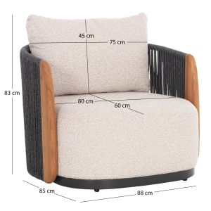 Armchair Augustus Sm6454.01 gray aluminum - rope - olefin 88x85x83h