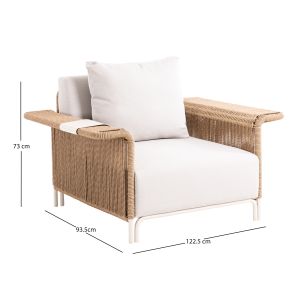 Aurora armchair Sm6419.01, aluminum, ivory color - beige cushions 122.5x93.5x73h