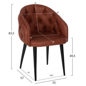 Loretta armchair in tan brown Pu leather black wooden legs 53x60x82hcm, 53, Hm9271