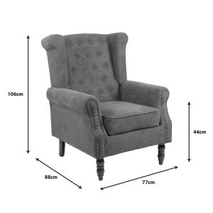 Фотьойл Piore Chesterfield Тъмнокафявa текстилна дамаска и крака от каучуково дърво в цвят орех 77x80x106cm