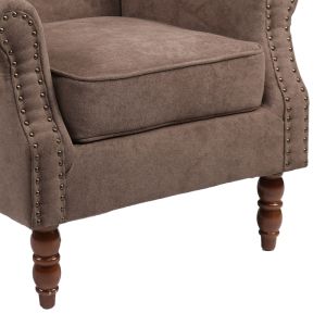Фотьойл Piore Chesterfield Тъмнокафявa текстилна дамаска и крака от каучуково дърво в цвят орех 77x80x106cm