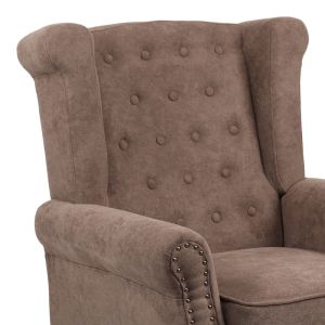 Фотьойл Piore Chesterfield Тъмнокафявa текстилна дамаска и крака от каучуково дърво в цвят орех 77x80x106cm