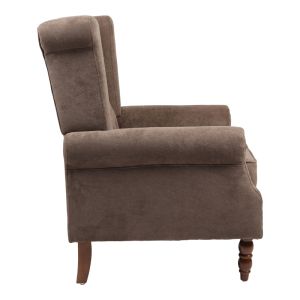Фотьойл Piore Chesterfield Тъмнокафявa текстилна дамаска и крака от каучуково дърво в цвят орех 77x80x106cm