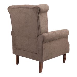 Фотьойл Piore Chesterfield Тъмнокафявa текстилна дамаска и крака от каучуково дърво в цвят орех 77x80x106cm