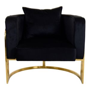 Roblu Tiana armchair gold metal and velvet fabric in black shade 72x77.4x70cm