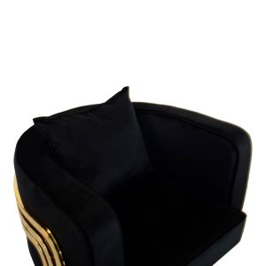 Roblu Tiana armchair gold metal and velvet fabric in black shade 72x77.4x70cm