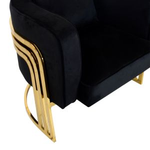 Roblu Tiana armchair gold metal and velvet fabric in black shade 72x77.4x70cm