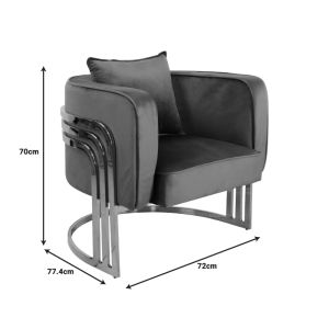 Roblu Tiana armchair gold metal and velvet fabric in black shade 72x77.4x70cm
