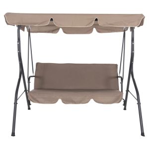 Хамак 3-местен с сенник, метална рамка в сиво - текстил в кафяво 174x110x200cm Hm5979,02