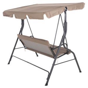 Хамак 3-местен с сенник, метална рамка в сиво - текстил в кафяво 174x110x200cm Hm5979,02
