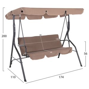 Хамак 3-местен с сенник, метална рамка в сиво - текстил в кафяво 174x110x200cm Hm5979,02