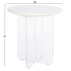Coffee table Acrylon, white marble Hpl, acrylic legs D40x41hcm Hm9779,01