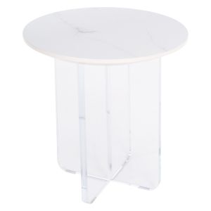 Coffee table Acrylon, white marble Hpl, acrylic legs D40x41hcm Hm9779,01