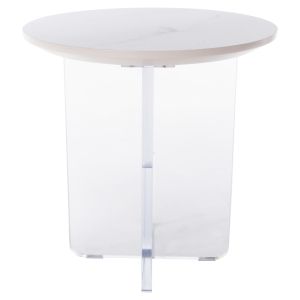 Coffee table Acrylon, white marble Hpl, acrylic legs D40x41hcm Hm9779,01