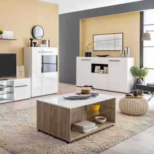 Coffee table Bert, gray oak/white lacquer 101*60*45