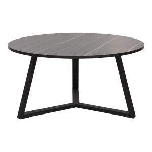 Coffee table Berton in marble look and black metal D80x40cm