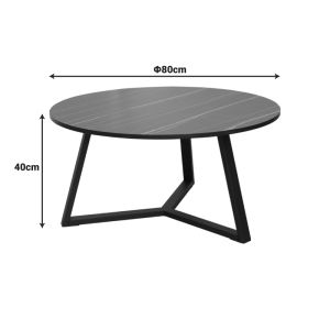 Coffee table Berton in marble look and black metal D80x40cm