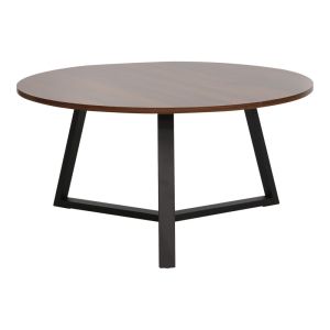 Berton coffee table in walnut color and black metal D80x40cm