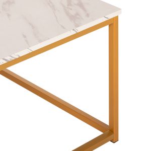 Coffee table Braylen Hm8942,11 made of melamine white color with marble effect and gold metal base 75x75x43hcm