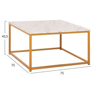 Coffee table Braylen Hm8942,11 made of melamine white color with marble effect and gold metal base 75x75x43hcm