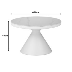 Coozlin coffee table, sintered stone, white marble, metal with white metal, D70x40cm