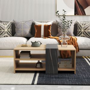 Cozeto coffee table in natural color and marble look 100x53x41.5 cm