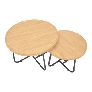 Crismory 2-piece coffee table made of natural Mdf and black metal legs